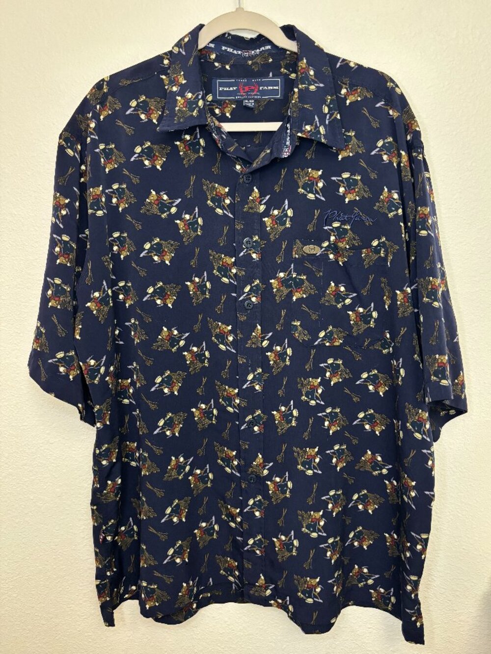 Rare Vintage Phat Farm Button Up Short Sleeve Shirt Y2K Navy XL